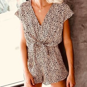 She + Sky Tan and Black Animal Print Romper